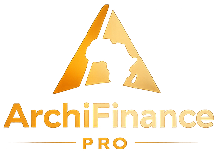 Logo doré ArchiFinance PRO avec une lettre A intégrant la silhouette du continent africain